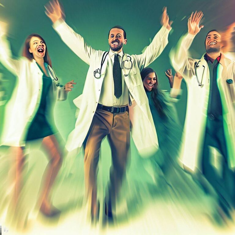 AI impression: a group of happy physicians, surreal