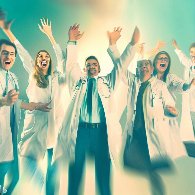 AI impression: a group of happy physicians, surreal