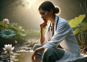 contemplative female physician letting go