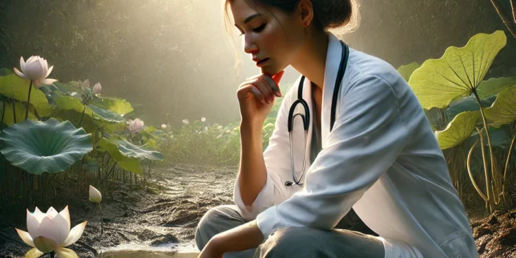 contemplative female physician letting go