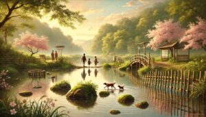 A serene, peaceful scene reflecting the Japanese concept of Wabi Sabi